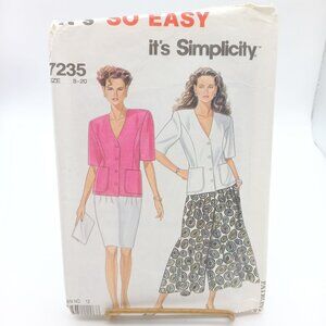 Simplicity 7235 Vintage Sewing Pattern Misses Top & Skirt Sizes 9-20 1991